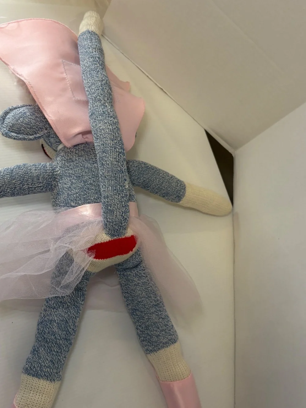 Vintage Handmade Sock Monkey Girl Doll Ballerina/Super Hero Cape Folk Art
